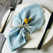 Tassels Cotton-Linen Cloth Napkins Set of 4 Light Blue