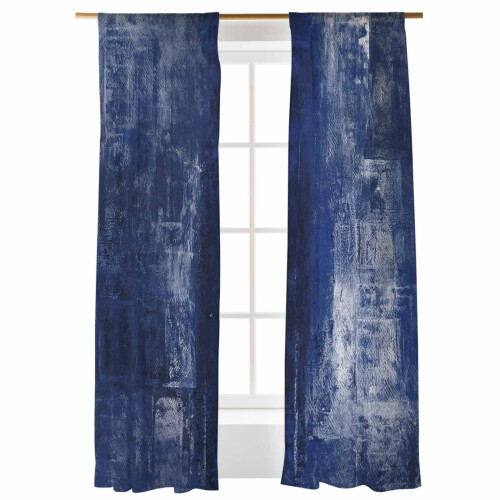 Navy Blue Abstract Graffiti Sheer Curtains 52x96 Rod Pocket