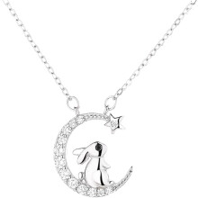 Rabbit Crescent Pendant Necklace S925 Sterling Silver