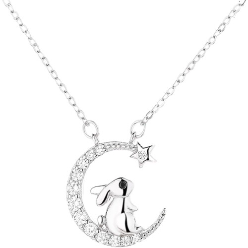Rabbit Crescent Pendant Necklace S925 Sterling Silver