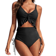 Women's Monokini Swimsuit with Ruffle Cutout and High Waist