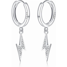 Sterling Silver Lightning Bolt Drop Hoop Earrings 1 Pair