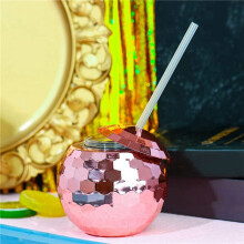 8PCS Disco Cups Unique Cocktail Glasses Bar Tools Party Glasses Flashlight Straw Wine Goblets Drink Cups Rose Gold