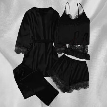 Women's Satin Pajama Set Long Sleeve 5-Piece