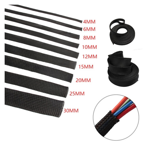 Black PET Insulated Cable Sleeve Tight Fit 1