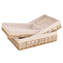 Hand Woven Desktop Weaving Basket Hollow Out Cosmetics Organizer Tray Stylish Rectangular Straw Storage Basket Bin