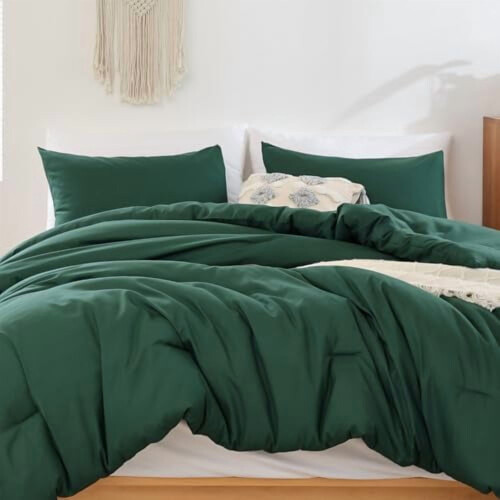 King Size Comforter Set Emerald Green 3 pcs