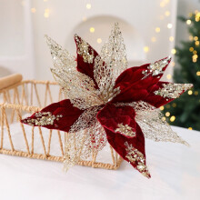 Poinsettia Christmas Decor Red Artificial Flowers 12 pcs