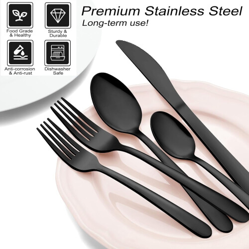 Black Stainless Steel Flatware Set 72-Piece 2