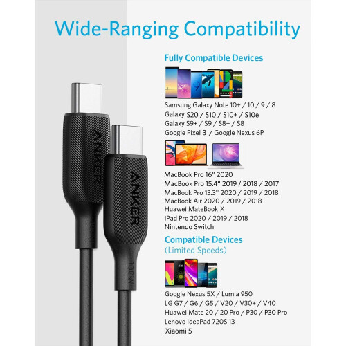 Anker Anker USB C Cable 100W 6ft Type C Charging Cable Black for MacBook Pro iPad Pro 2