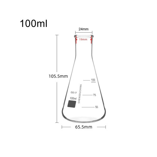 Erlenmeyer Flask Narrow Mouth 100ml Borosilicate Glass with 1