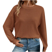 Women's Waffle-Knit Long Sleeve Pullover Sweater