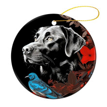 Black Labrador Christmas Ornament Red Bird Design 3 Inch