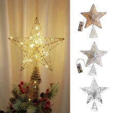 LED Star Tree Topper Gold Metal Hollow Ornament