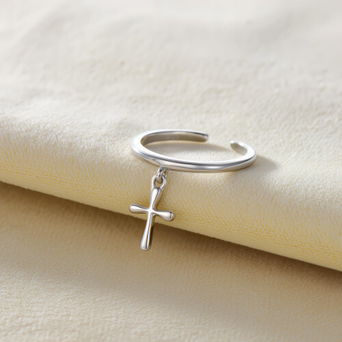 Sterling Silver Cross Open Toe Ring for Women Adjustable 2