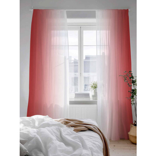 Red and White Gradient Sheer Curtains 52x96 Rod Pocket 2