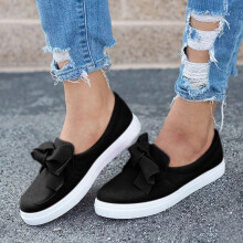 Willtoo Platform Sneakers for Women Black Bow Slip-On