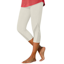 Women's Beige Capri Leggings Mesh Design Knee-Length