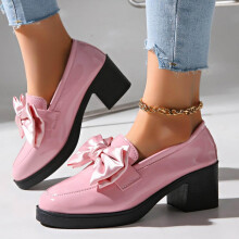Willtoo Women's Bow Loafers Slip-On Platform Shoes Pink