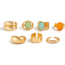 Chunky Gold Knuckle Rings Set for Women with Crystal