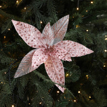 Poinsettia Flowers Red Glitter Clip-On Ornament 12 pcs