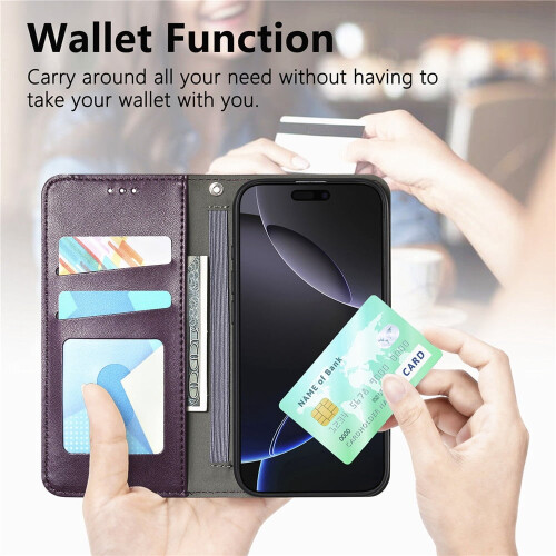 Purple Leather Flip Wallet Case for iPhone 13 Pro 6.1-inch 2