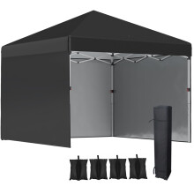 3 x 3 (M) Pop Up Gazebo Event Shelter, Height Adjustable Party Tent with 3 Sidewalls, Weight Bags and Wheeled Bag