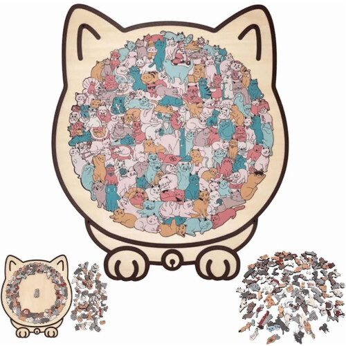 Morandi Cat-Shaped Wooden Jigsaw Puzzle 135-Piece