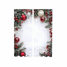Christmas Ball Holiday Curtains Red Snowflake Pine Branch