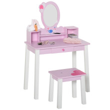 Kids Wooden Dressing Table and Stool Make Up Desk (Pink)