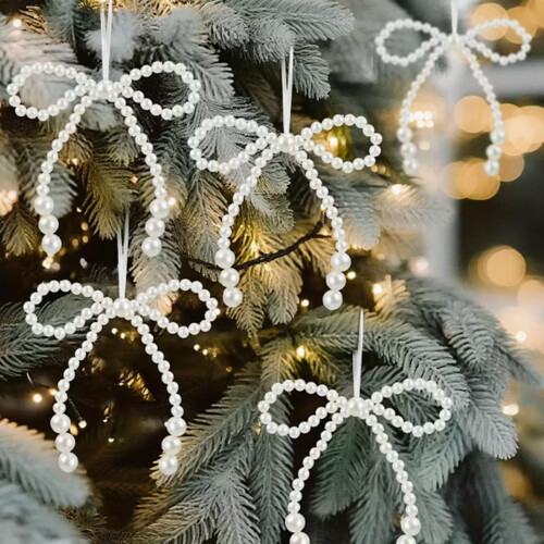Faux Pearl Bow Ornament White 12 pcs