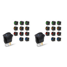 24PCS Round Dot Lighted Rocker Toggle 20A 12V /Off SPST Control, 6Blue+6Green+6Yellow+6Red