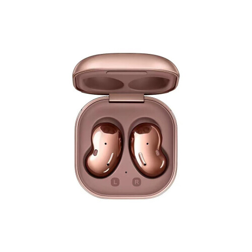 Écouteurs Bluetooth dorés avec microphone, compatibles avec Buds Live.