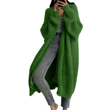 Women's Green Knitted Cardigan Long Sleeve Knee-Length L