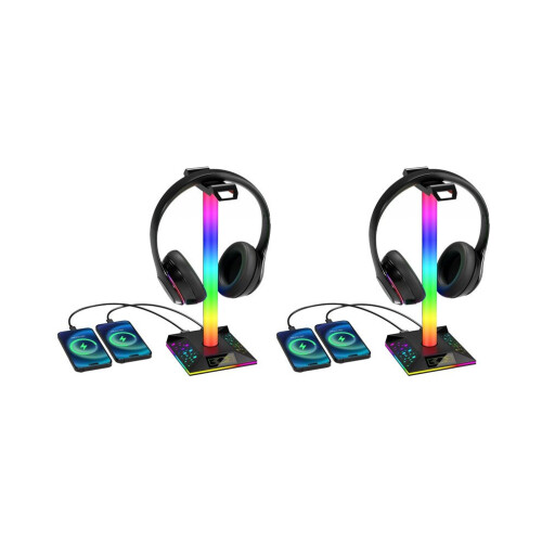 2X Supporto per cuffie da gioco con luce RGBPorte USB, jack audio da 3,5 mm, touch, supporto per cuffie, luce