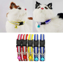 2X Adjustable Reflective Pet Collar Safety Release Buckle with Bell for Cat Dog (Yellow)