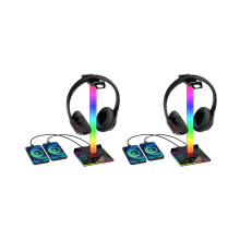 2x stojak na słuchawki gamingowe z oświetleniem RGBPorty USB 3,5 mm Audio Touch Podstawka na słuchawki Światło