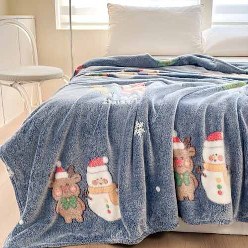 Queen Size 3D Fleece Blanket Grey Reindeer Snowflake Design 1
