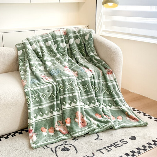 Queen Size 3D Fleece Blanket Grey Reindeer Snowflake Design 2