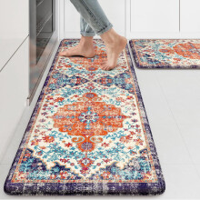 KIMDOE Anti-Fatigue Kitchen Mat Orange Blue Ergonomic Foam
