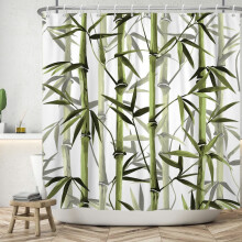 Green Bamboo Shower Curtain Waterproof Fabric 60x72 in