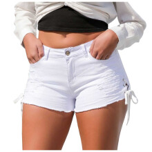 Women's Ripped Skinny Denim Shorts White XXL