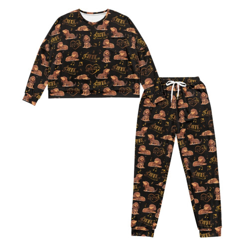 Dachshund Print Drawstring Pajama Set for Women Soft