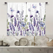 Purple Floral Lavender Kitchen Curtains 27.5x39 Inch