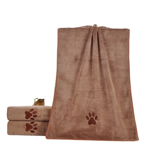 Microfiber Dog Towel Absorbent Fast-Drying Paw Design Brown