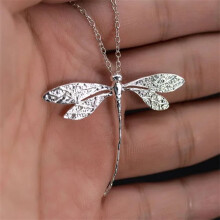 Dragonfly Pendant Necklace Silver Insect Choker