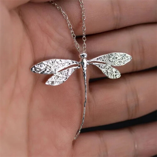 Dragonfly Pendant Necklace Silver Insect Choker