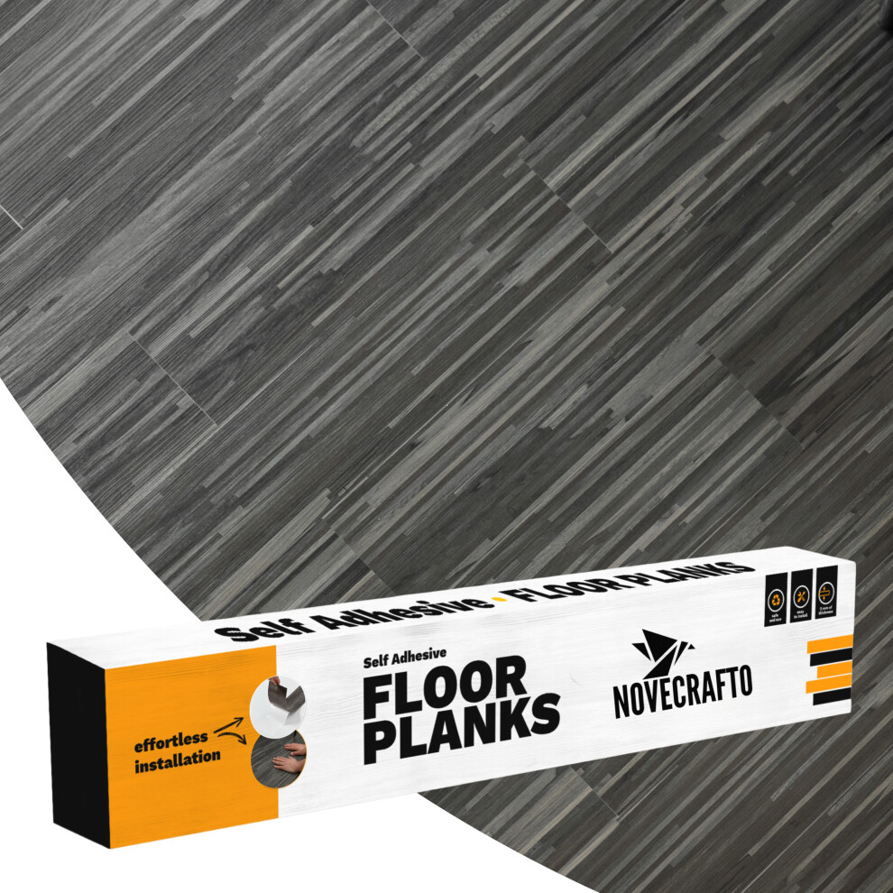 Novecrafto (Dark Shadowline Flow, 36) Self Adhesive Floor Planks - Vinyl Flooring Set Peel And Stick Floor Tiles 36X5.98in (91.4X15.2cm) - Vinyl Floor Tiles Woo