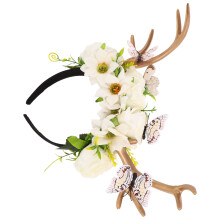 White Deer Antlers Hair Hoop with Butterfly Flowers