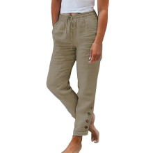 Women's Cotton Linen Palazzo Pants Khaki S-5XL